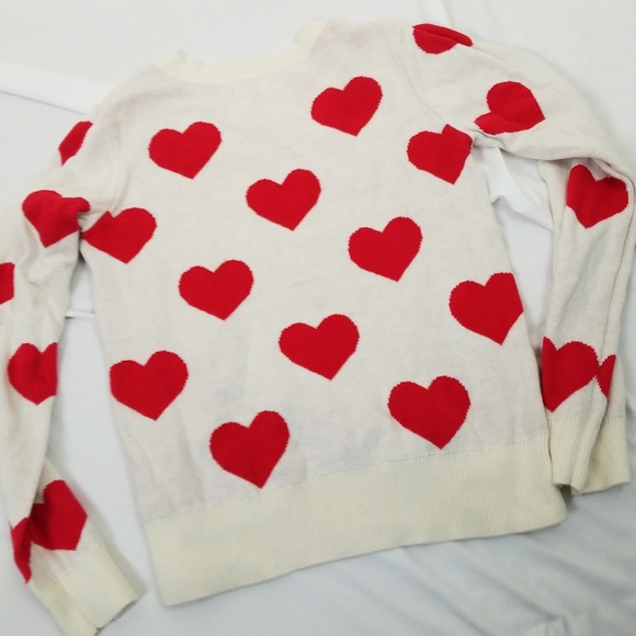 Gap Kids size XL Sequin Heart Sweater Red Ivory - Picture 4 of 8